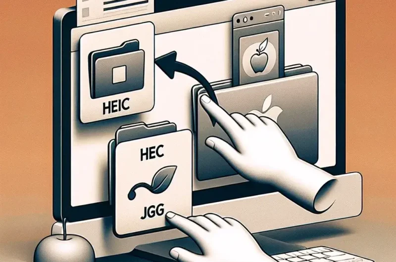 "Step-by-step guide to effortlessly convert HEIC to JPG on Mac, showcasing the conversion process on a MacBook screen with highlighted software tools and settings."
