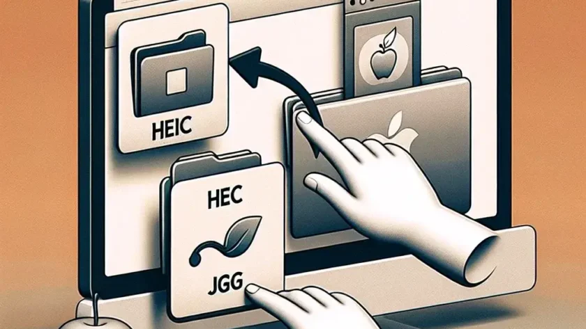 "Step-by-step guide to effortlessly convert HEIC to JPG on Mac, showcasing the conversion process on a MacBook screen with highlighted software tools and settings."